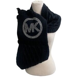 Michael Kors Black Knit Infinity Scarf with Rhinestone Logo  acrylic